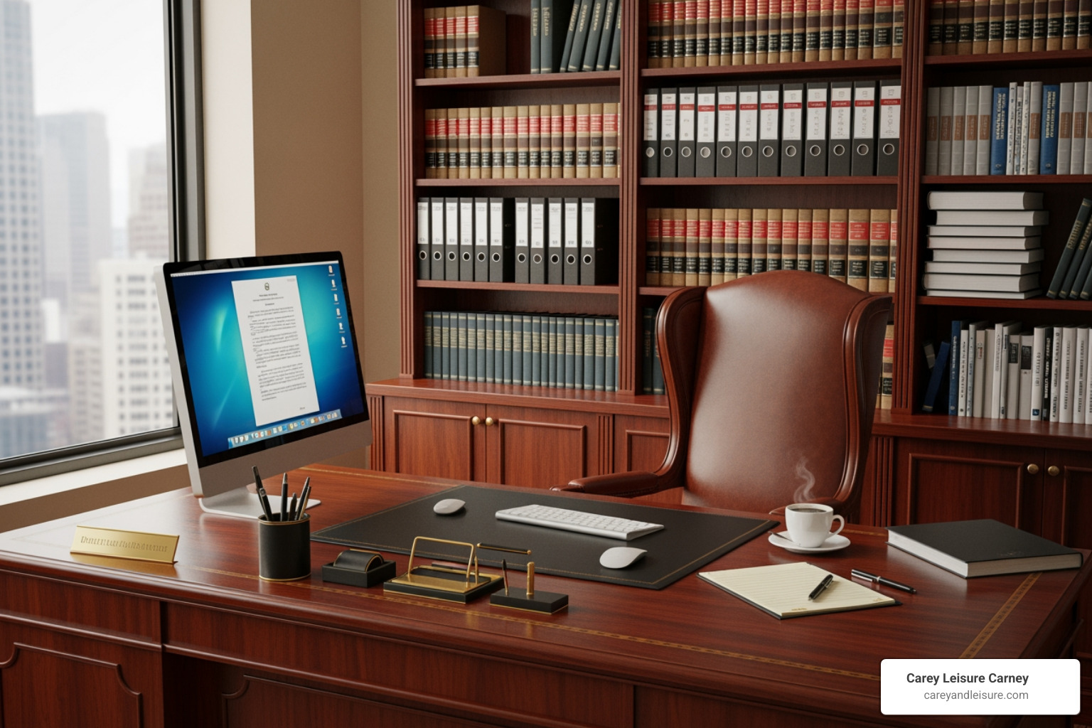 Image of a professional office setting with legal books and a computer - St Petersburg legal