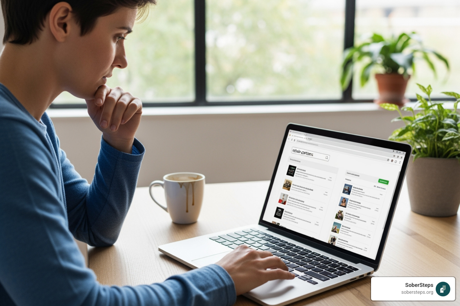 A person using a laptop to search for treatment centers - how to find rehab