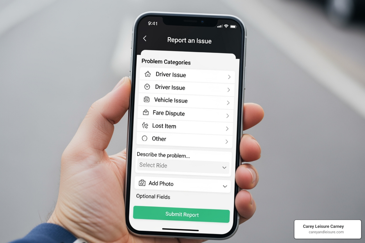 smartphone screen showing report an issue feature in Uber app - Uber passenger rights smartphone screen showing report an issue feature in Uber app - Uber passenger rights