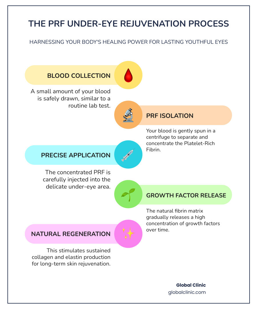 infographic showing the PRF process: blood draw, centrifuge separation of platelets and growth factors, injection under eyes, and gradual collagen building over months for natural rejuvenation - prf under eye treatment infographic infographic-line-5-steps-colors infographic showing the PRF process: blood draw, centrifuge separation of platelets and growth factors, injection under eyes, and gradual collagen building over months for natural rejuvenation - prf under eye treatment infographic infographic-line-5-steps-colors