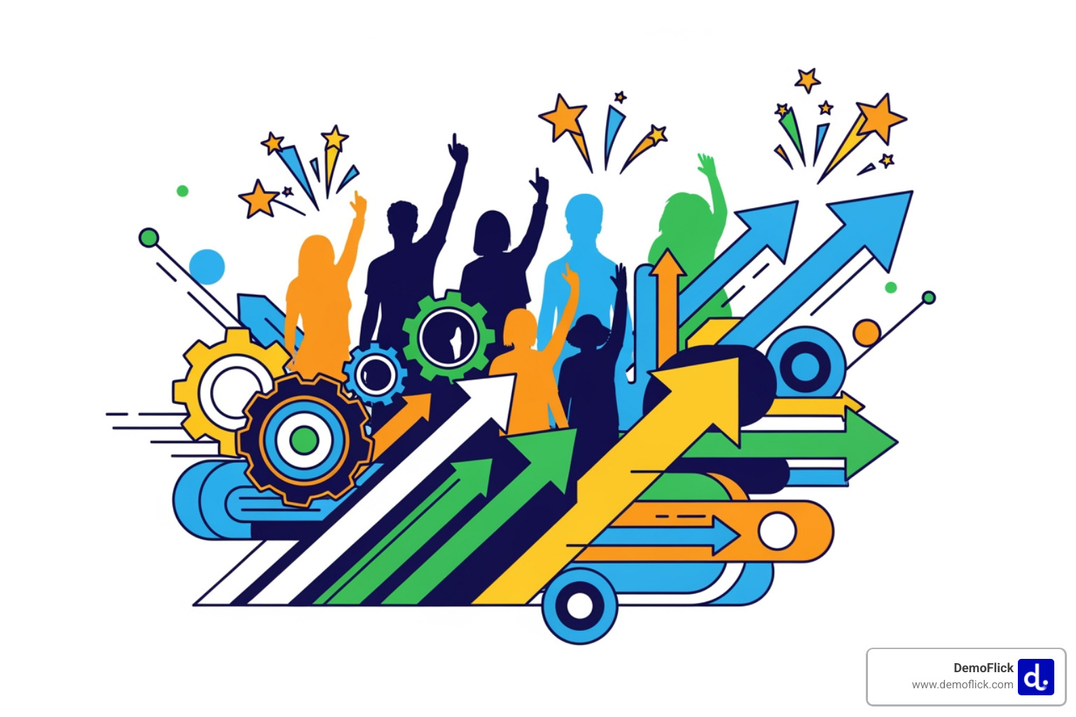 A stylized image of a diverse team celebrating a successful project, with abstract visual elements representing camaraderie and shared achievement, suitable for a culture video. - internal video communications A stylized image of a diverse team celebrating a successful project, with abstract visual elements representing camaraderie and shared achievement, suitable for a culture video. - internal video communications