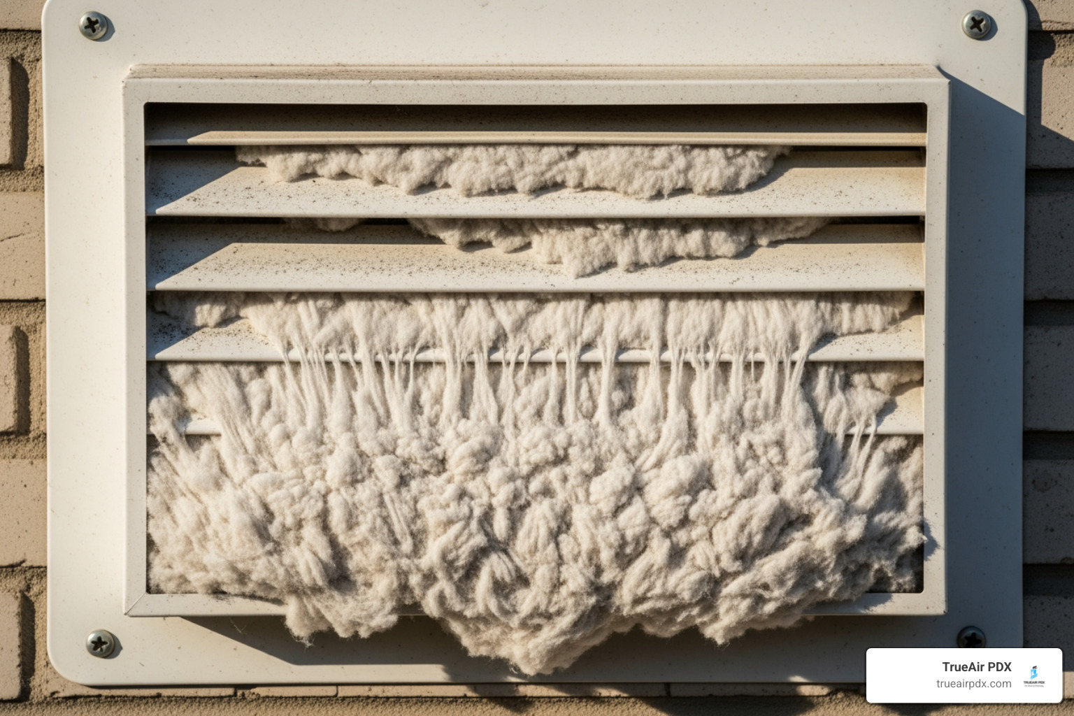 a dryer's exterior vent cover clogged with lint - cleaning lint from dryer duct