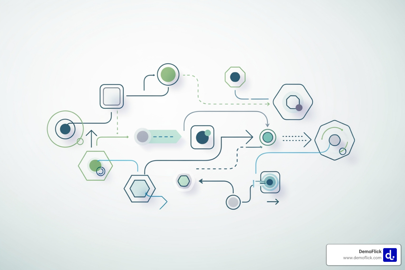 Abstract illustration of a structured process with interconnected nodes and arrows, symbolizing the steps in developing a B2B video marketing strategy - B2B video marketing strategy Abstract illustration of a structured process with interconnected nodes and arrows, symbolizing the steps in developing a B2B video marketing strategy - B2B video marketing strategy