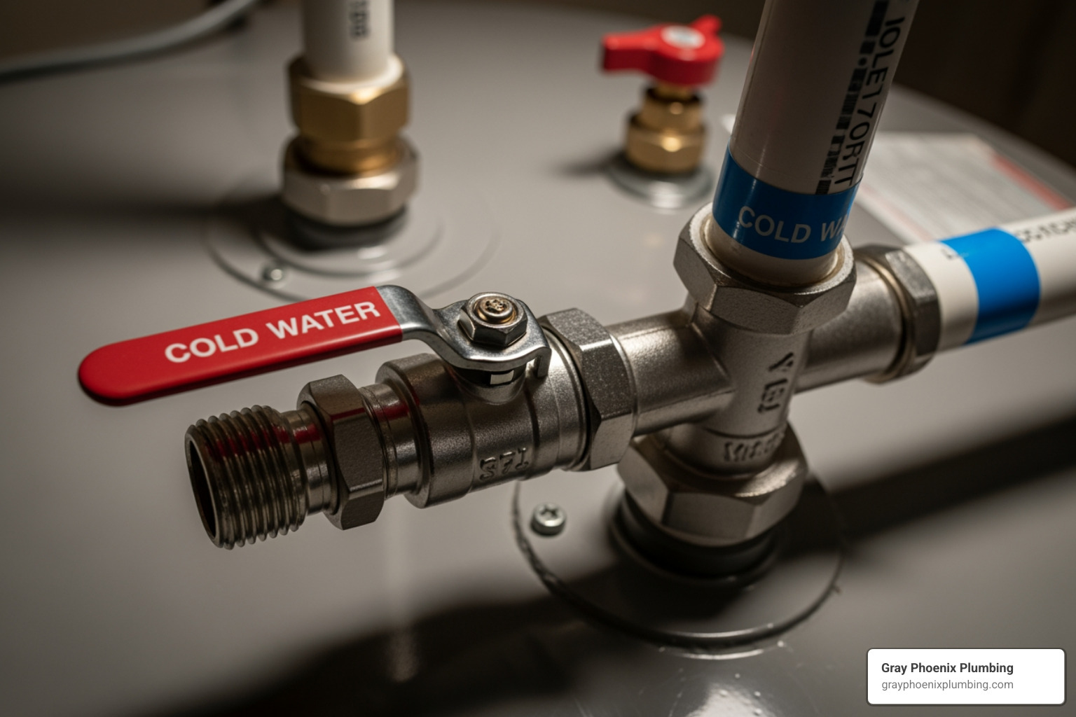 clearly labeling the cold water inlet pipe and the shut-off valve on a standard tank water heater - water heater emergency shut off valve clearly labeling the cold water inlet pipe and the shut-off valve on a standard tank water heater - water heater emergency shut off valve