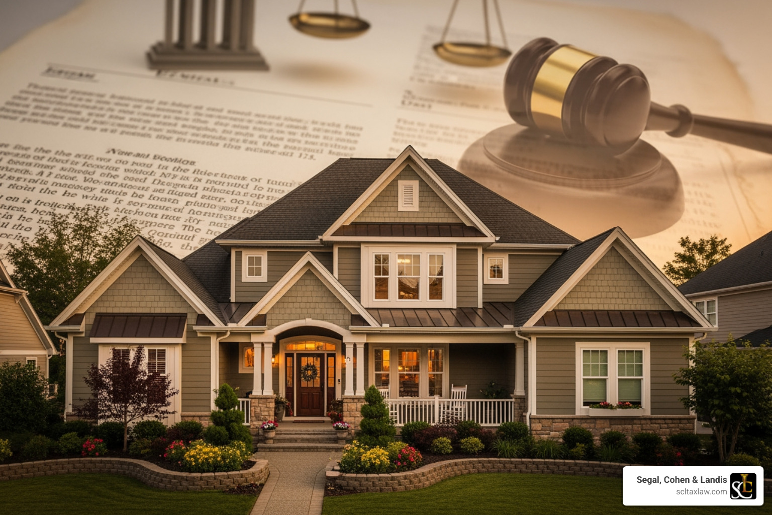 a house with a legal document graphic superimposed on it - lien attorneys near me