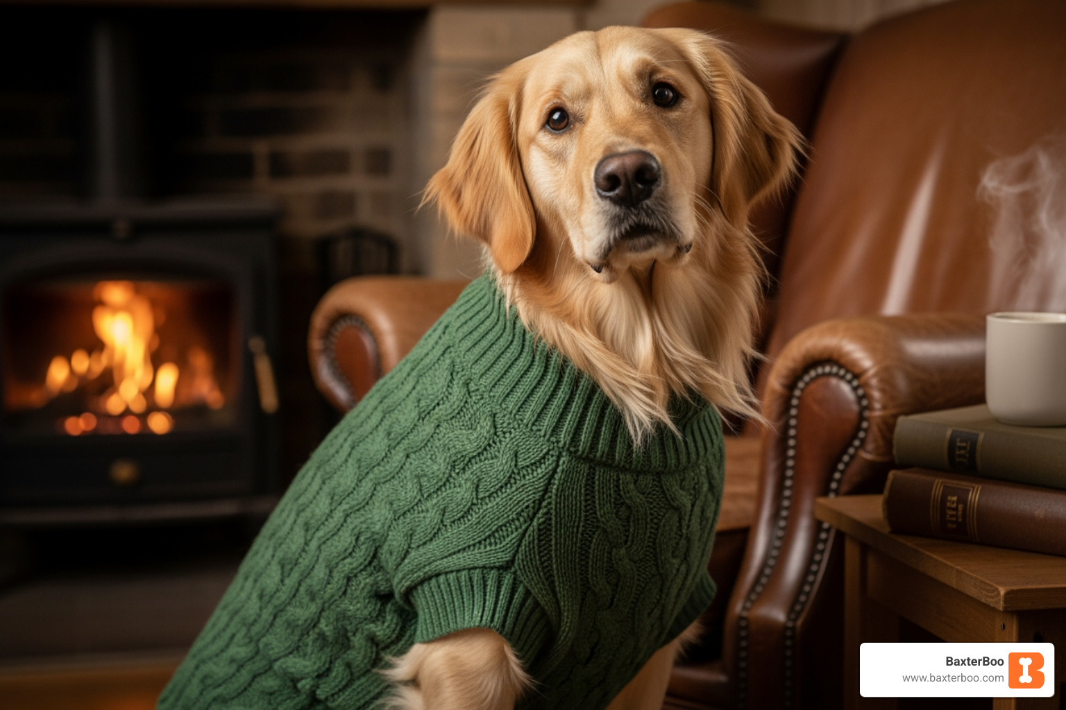 dog in cable knit green sweater - Green dog sweater