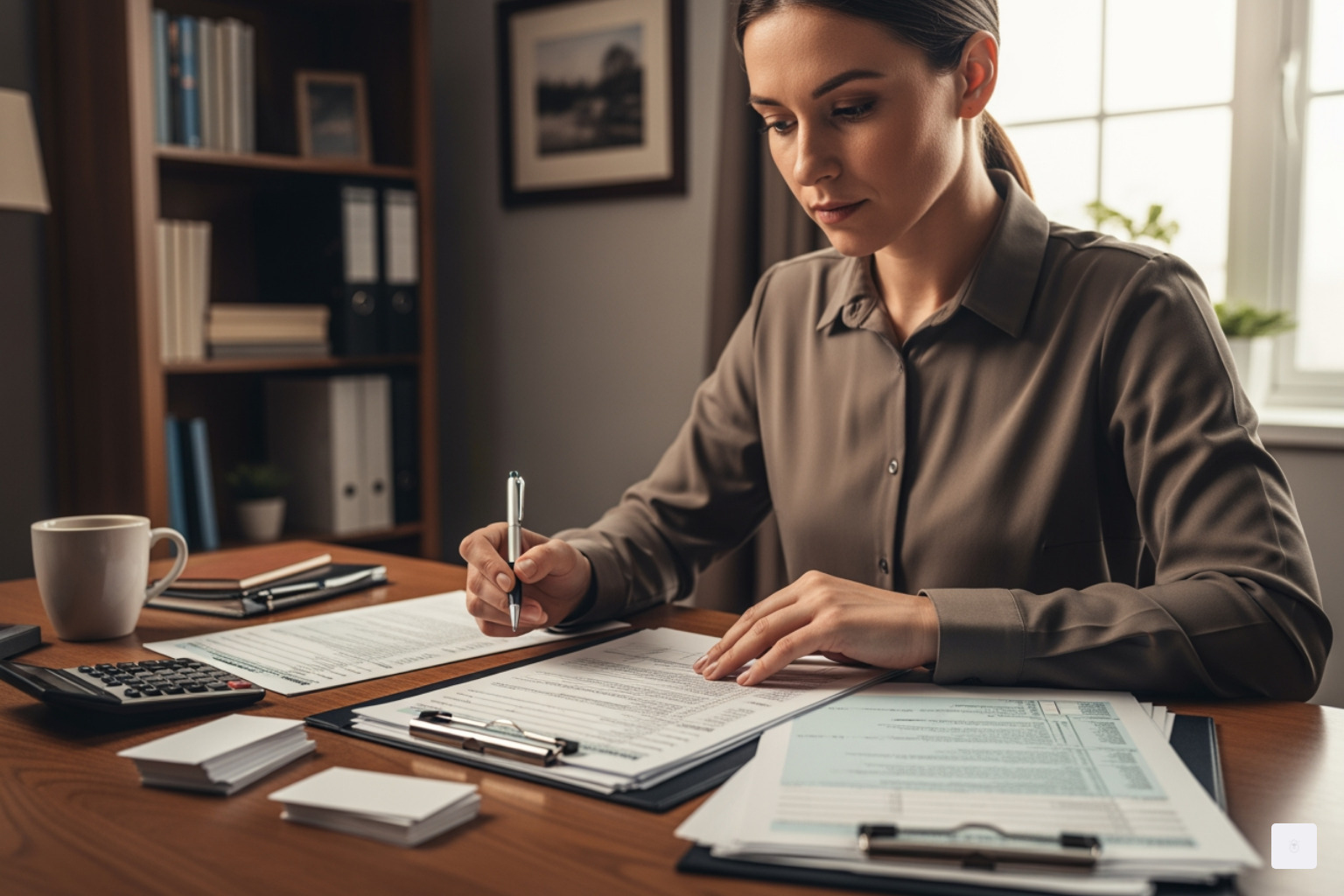 business owner reviewing tax forms - 1099 for employees to fill out