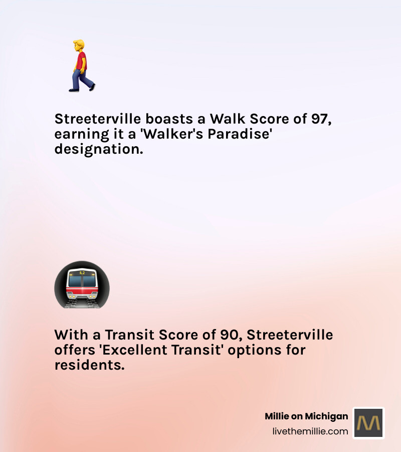 A graphic illustrating Streeterville's exceptional walkability and public transportation options, featuring a Walk Score of 97 and a Transit Score of 90, highlighting it as a prime location for urban living. - streeterville high rise apartments infographic 2_facts_emoji_light-gradient