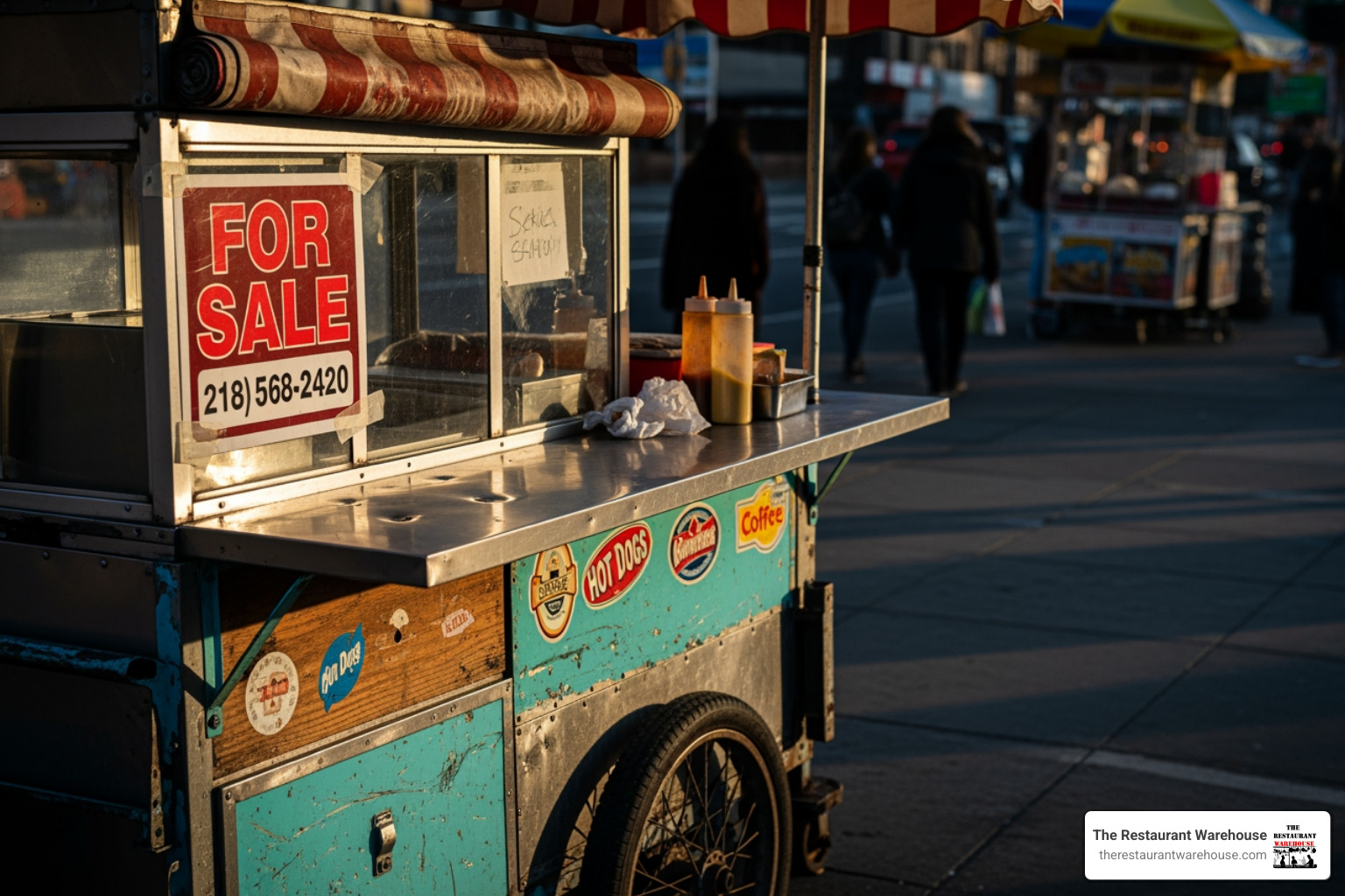 Official permit and license stickers in a food cart window - 2nd hand food cart for sale Official permit and license stickers in a food cart window - 2nd hand food cart for sale