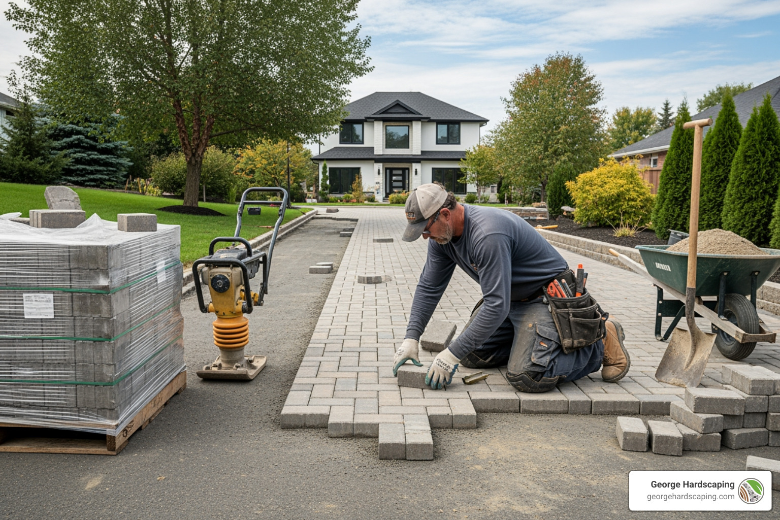 professional contractor reviewing a design plan with a homeowner on-site - Paver Driveway Contractor