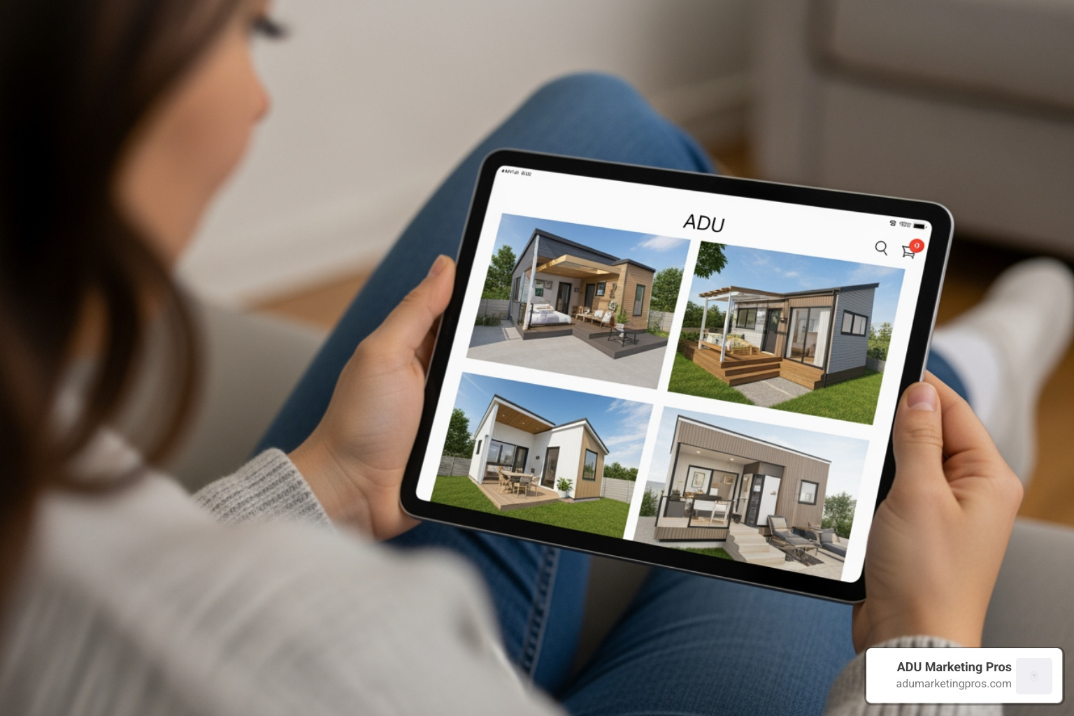 person browsing ADU styles on tablet - ADU website design