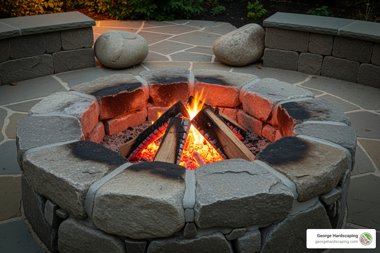 Close-up of different fire pit stones—granite, fieldstone, and manufactured blocks—arranged side-by-side. - fire pit stone Close-up of different fire pit stones—granite, fieldstone, and manufactured blocks—arranged side-by-side. - fire pit stone