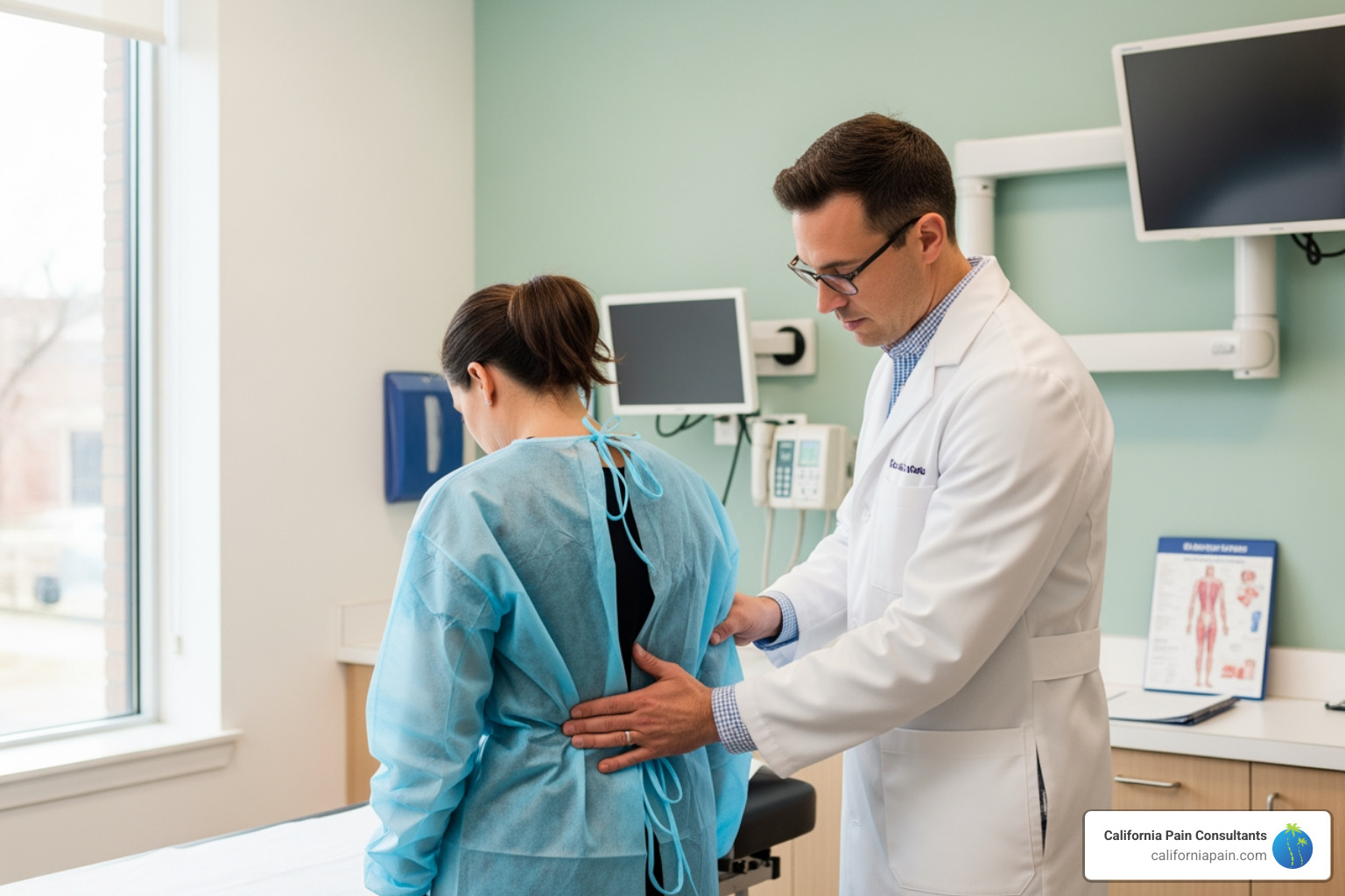 patient undergoing a physical examination for back pain - orthopedic spine specialist patient undergoing a physical examination for back pain - orthopedic spine specialist