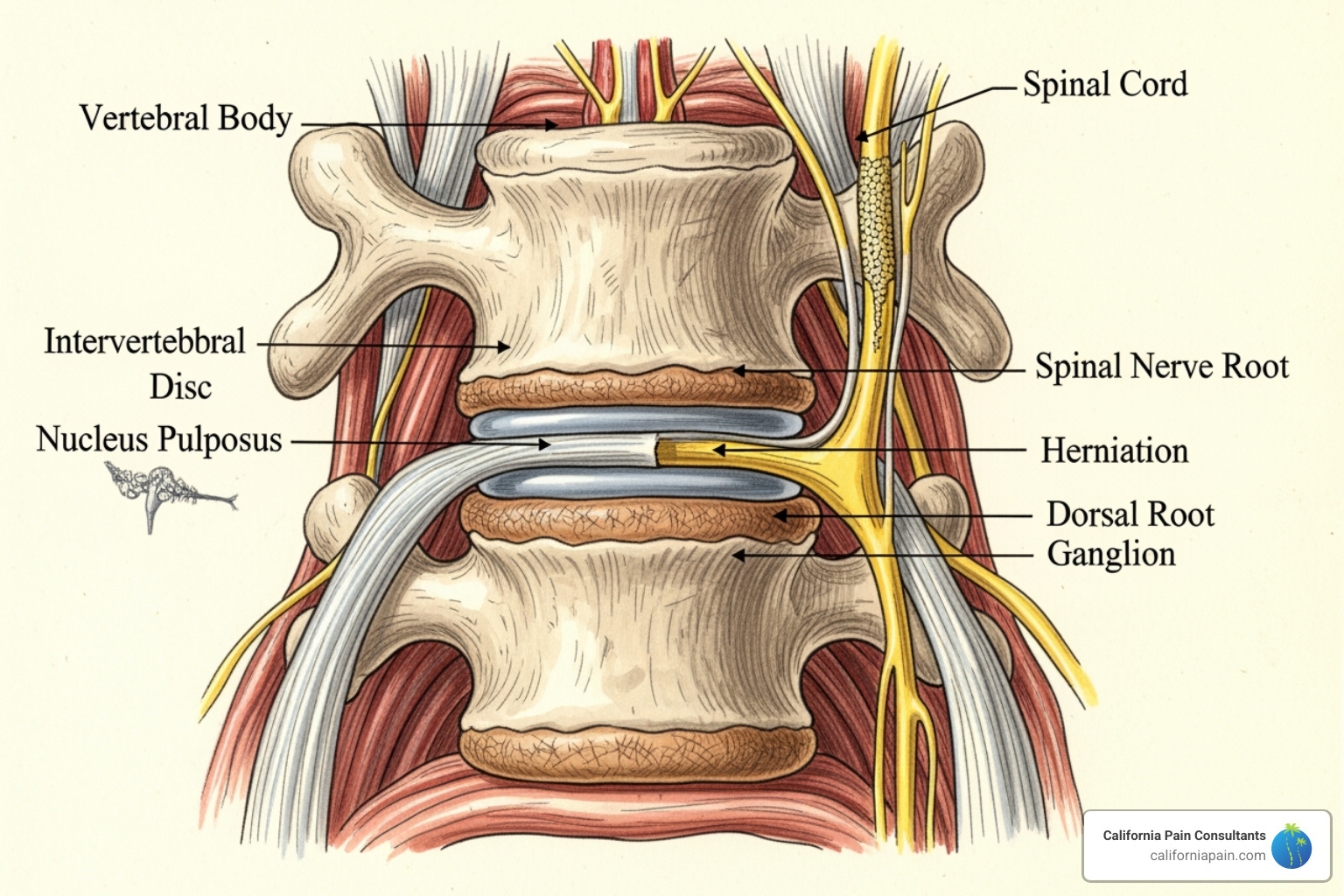 diagram showing a herniated disc pressing on a nerve - orthopedic spine specialist diagram showing a herniated disc pressing on a nerve - orthopedic spine specialist