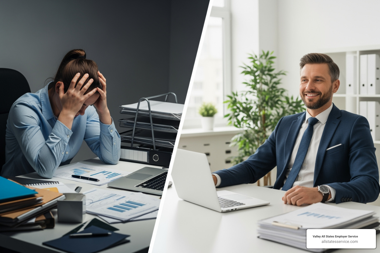 stressed HR person vs. relaxed manager - Employment verification companies