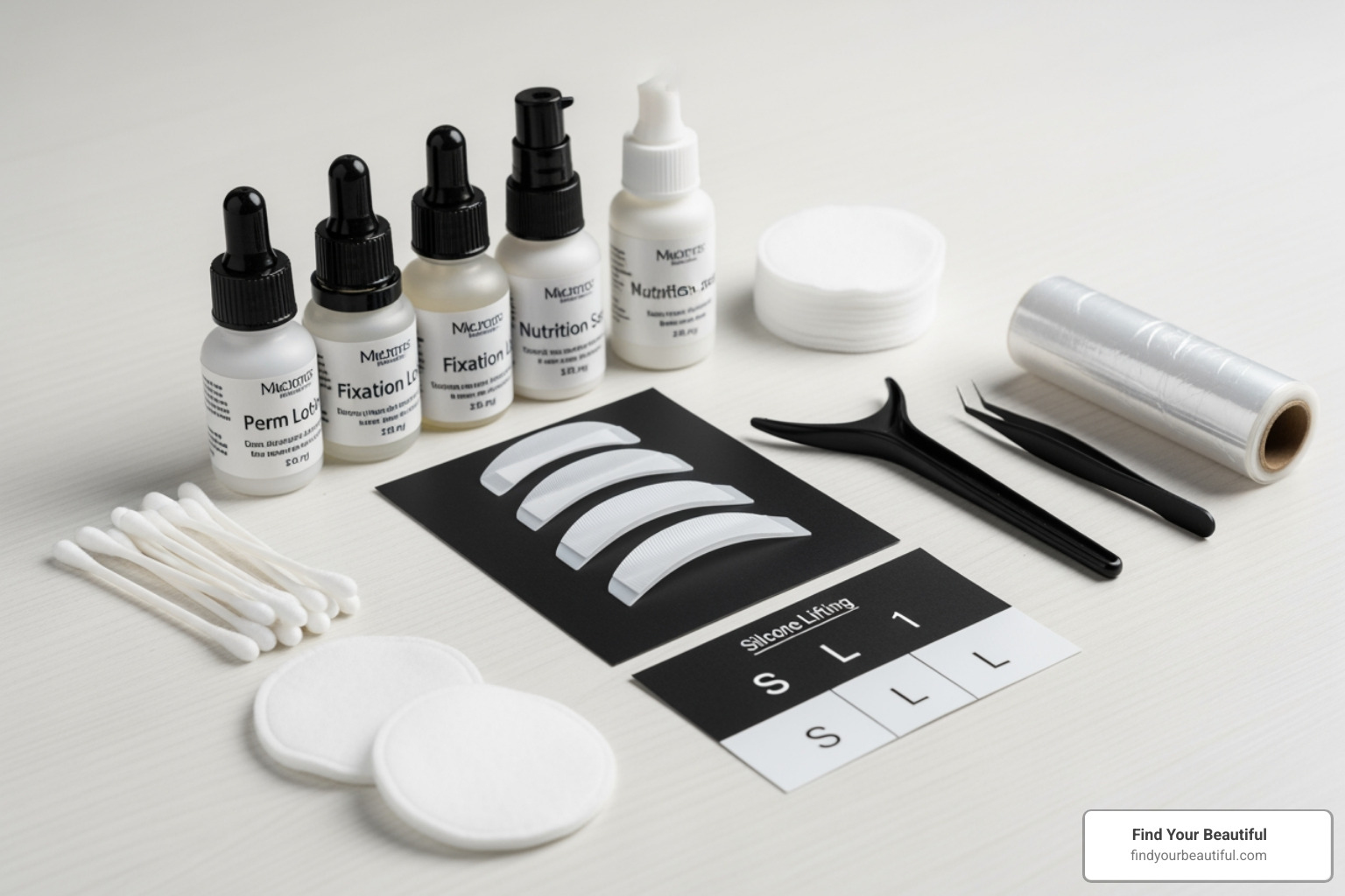 complete DIY lash lift kit laid out with extra supplies like cotton swabs and cling film - diy lash lift complete DIY lash lift kit laid out with extra supplies like cotton swabs and cling film - diy lash lift