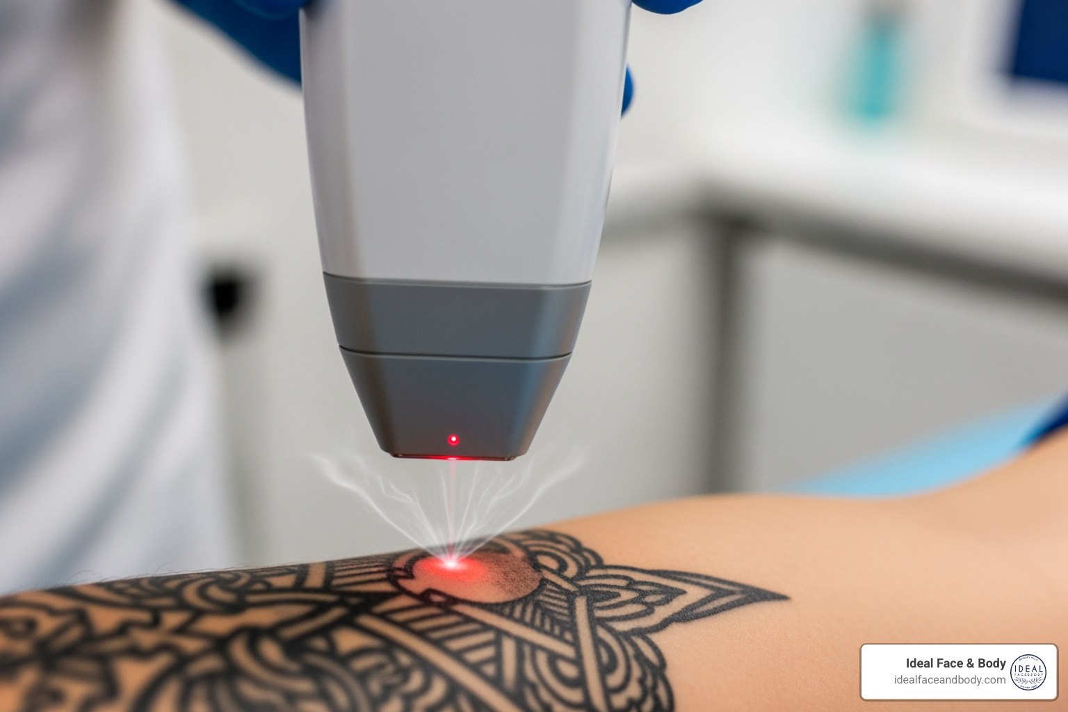 laser tattoo removal session in progress, showing the laser handpiece near the skin - how much remove tattoo laser tattoo removal session in progress, showing the laser handpiece near the skin - how much remove tattoo