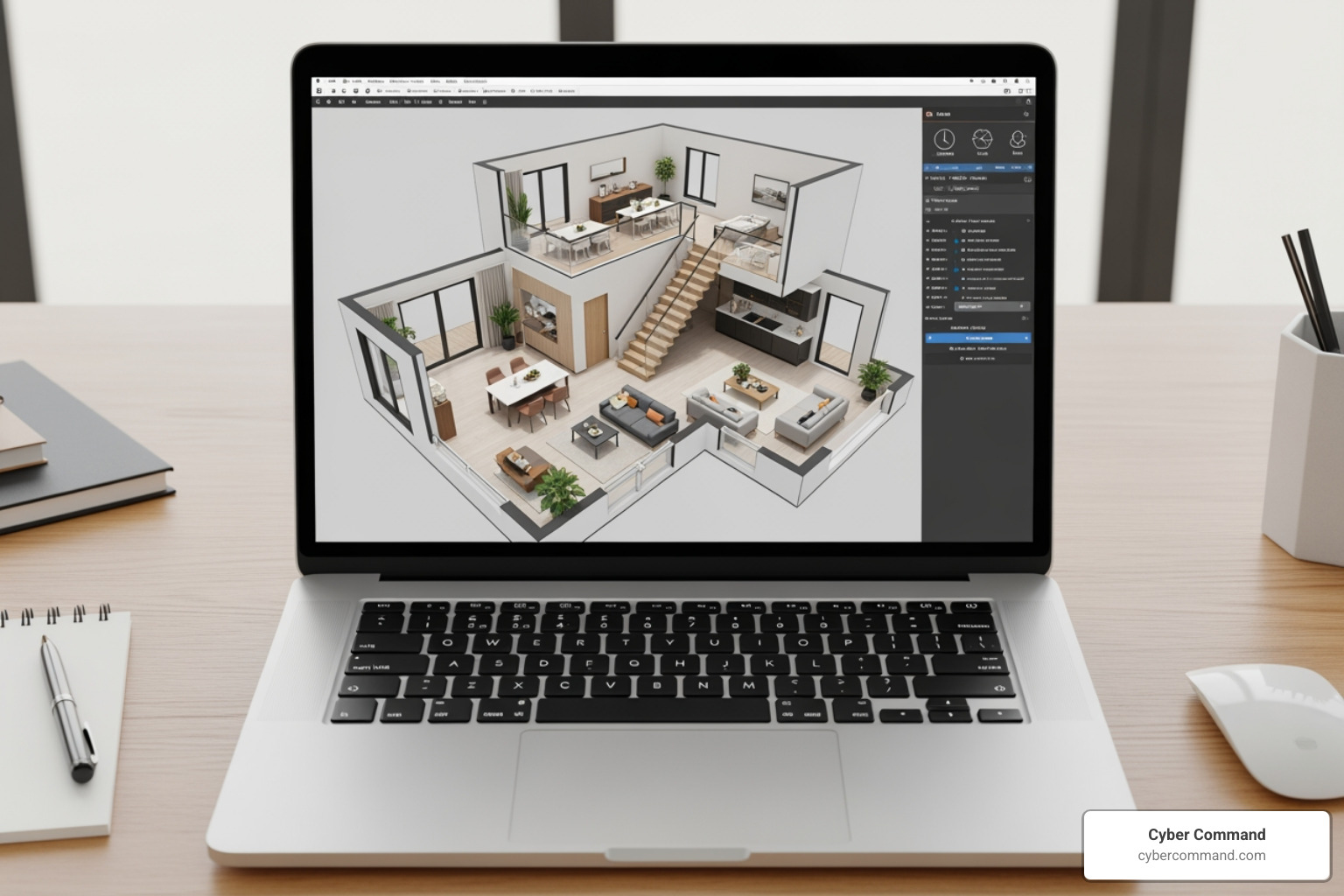 3D floor plan on a laptop screen - it for real estate