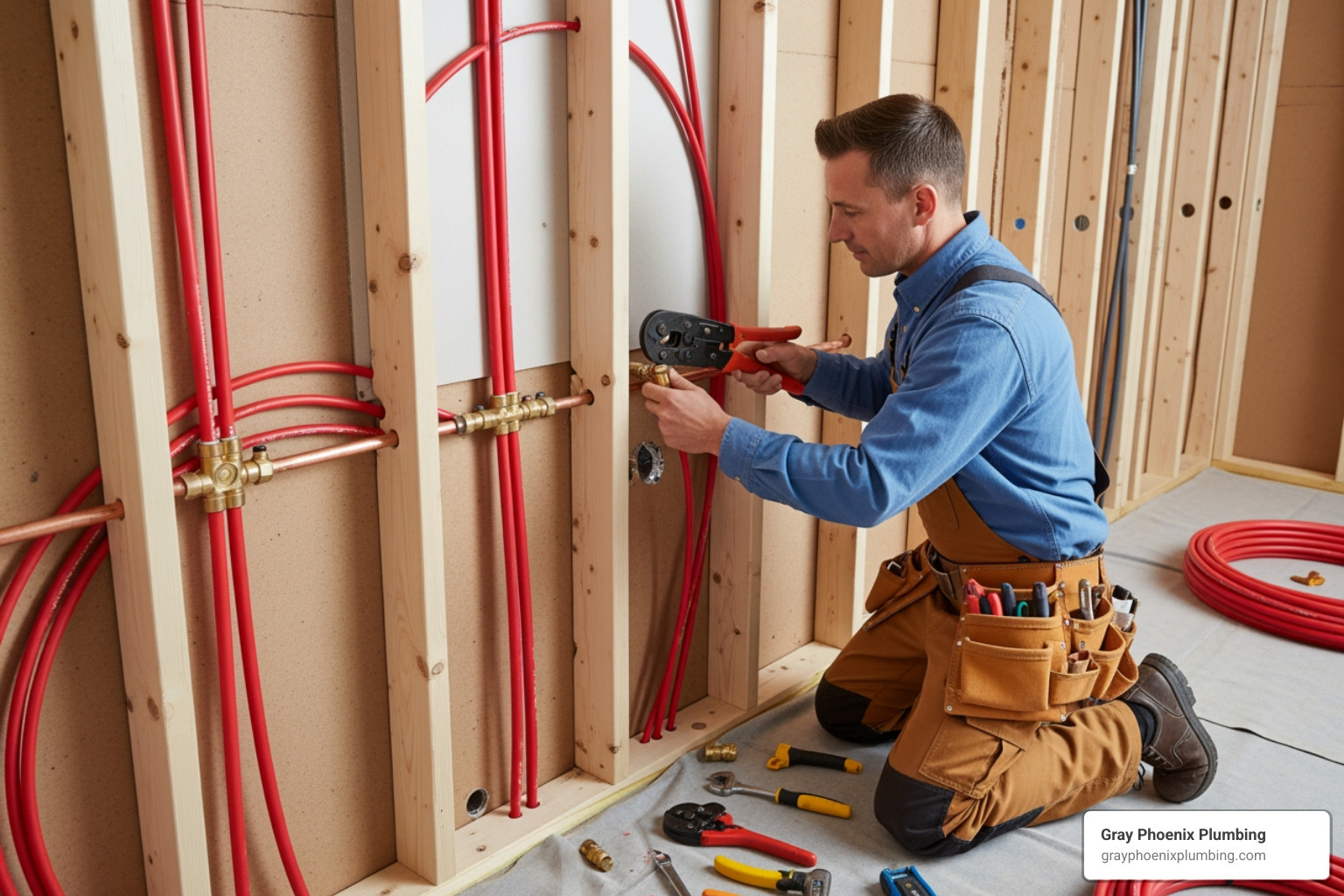 plumber installing PEX piping - repiping Centennial CO