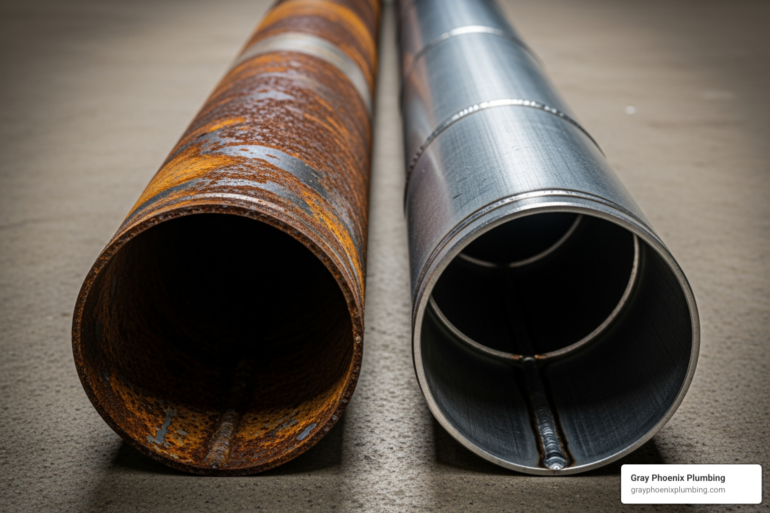 Corroded gas pipe next to a new one - gas line repair Centennial Corroded gas pipe next to a new one - gas line repair Centennial