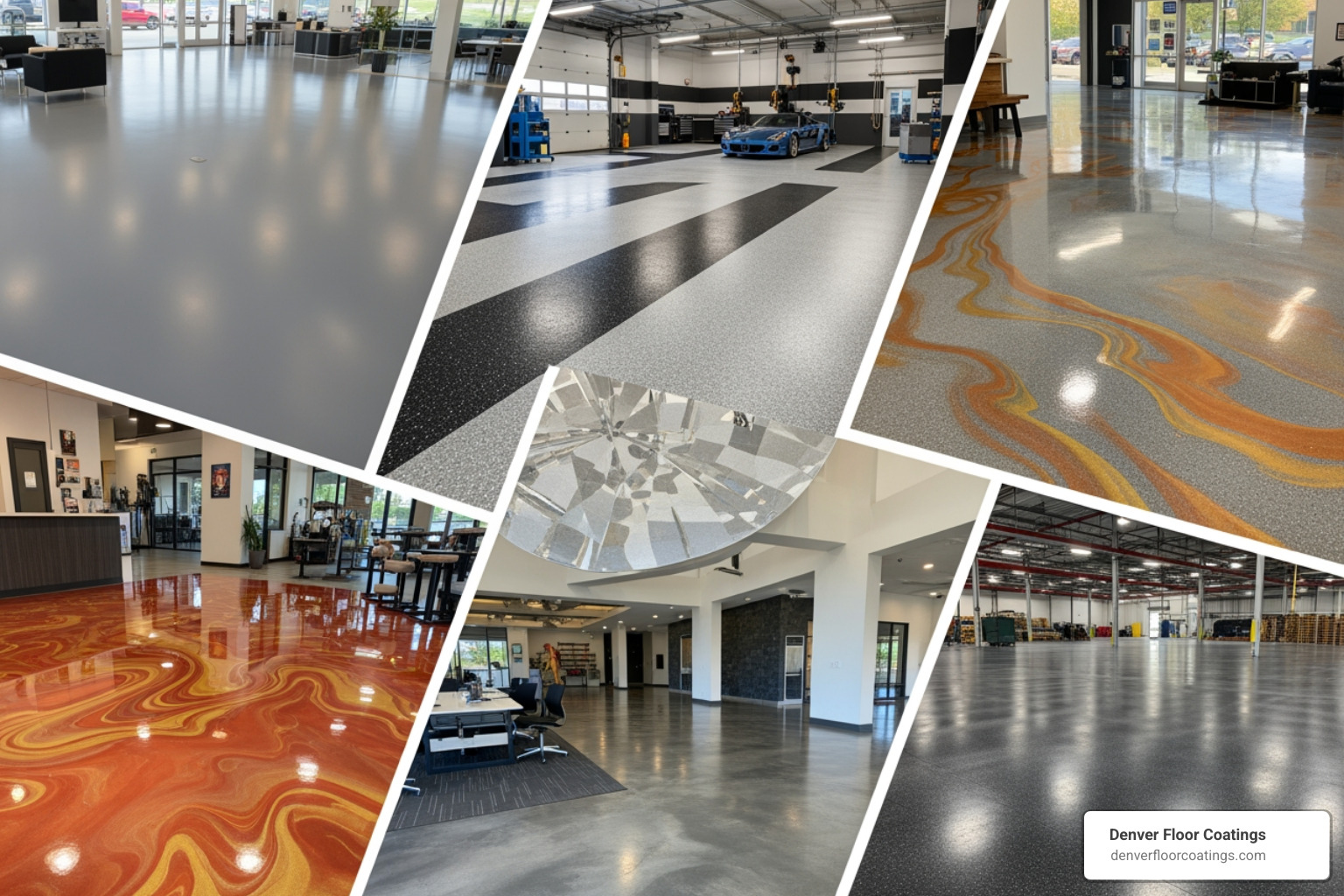 collage of seamless floor coatings - flooring for business