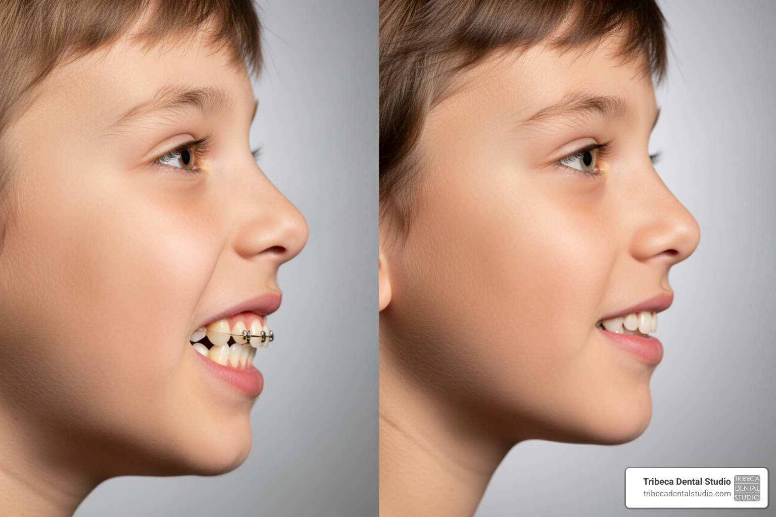 Child's facial profile before and after airway orthodontic treatment - airway orthodontics Child's facial profile before and after airway orthodontic treatment - airway orthodontics