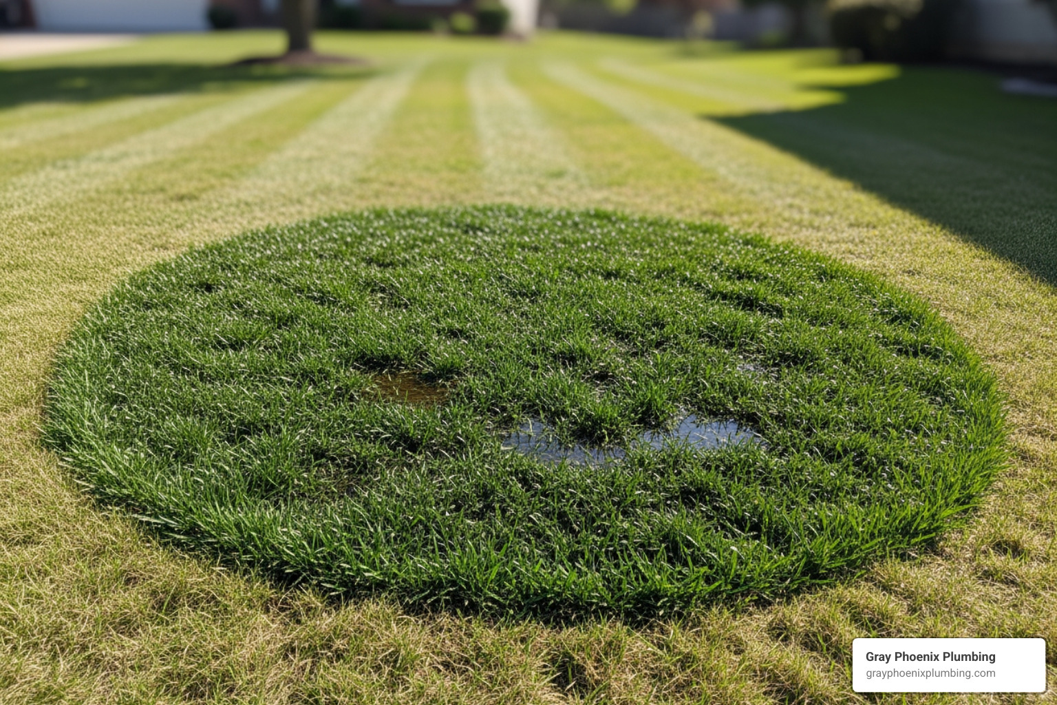 A soggy patch of grass in a yard, indicating a potential underground leak. - Sewer line repair Denver A soggy patch of grass in a yard, indicating a potential underground leak. - Sewer line repair Denver