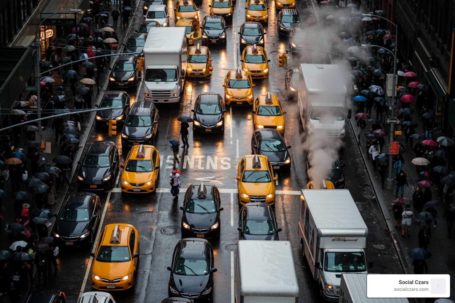 A chaotic Google search results page for a fictional NYC crisis, showing multiple negative news headlines and social media posts dominating the top positions - Why NYC is High Risk for Crisis SEO Situations 