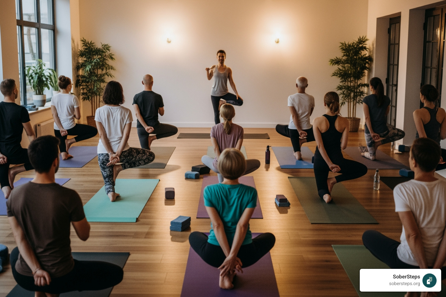 diverse group of people in a beginner-friendly yoga class - yoga for recovery diverse group of people in a beginner-friendly yoga class - yoga for recovery