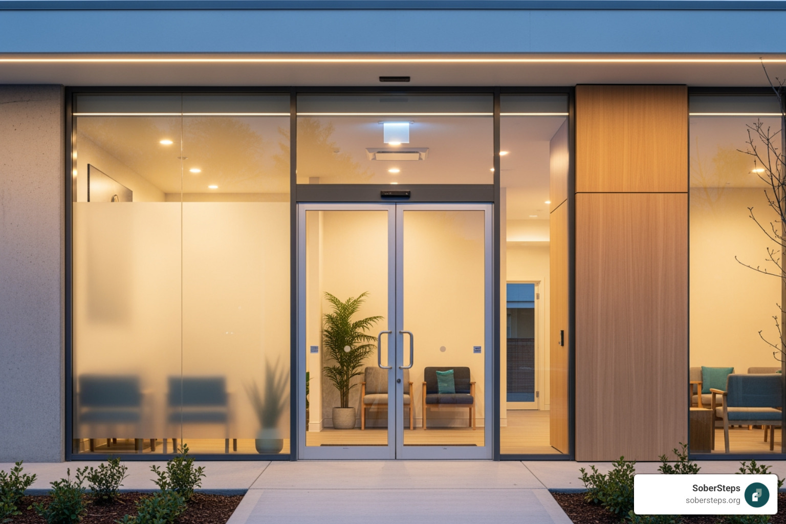 A welcoming and modern clinic entrance, symbolizing immediate access to care - immediate addiction help A welcoming and modern clinic entrance, symbolizing immediate access to care - immediate addiction help