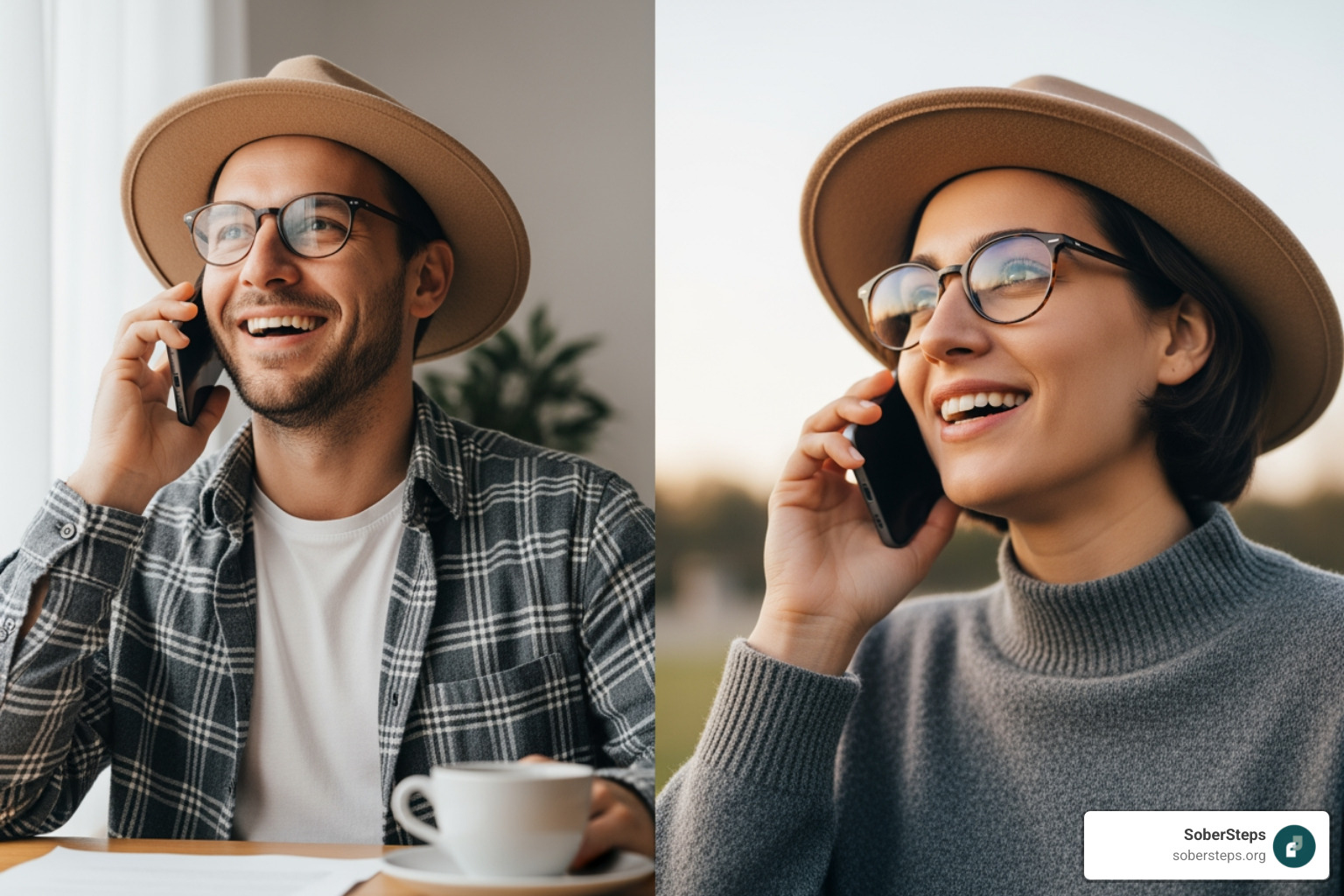A person on the phone, looking relieved and hopeful - Heroin detox program