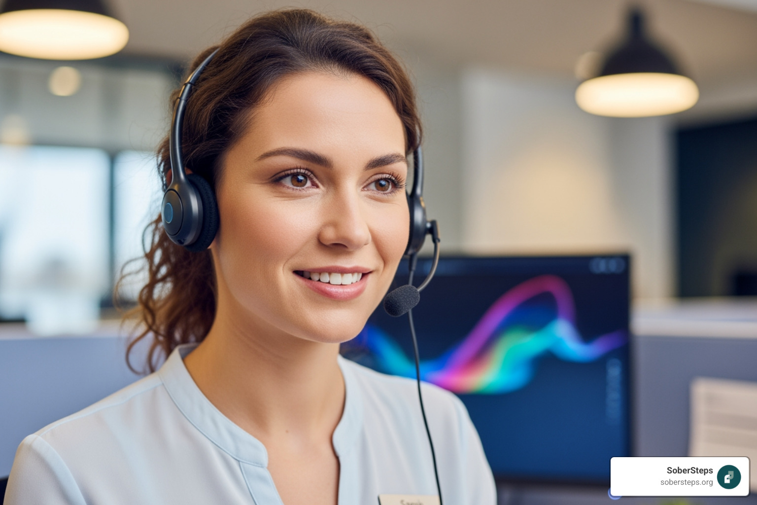 a compassionate helpline operator with a headset - addiction crisis line a compassionate helpline operator with a headset - addiction crisis line