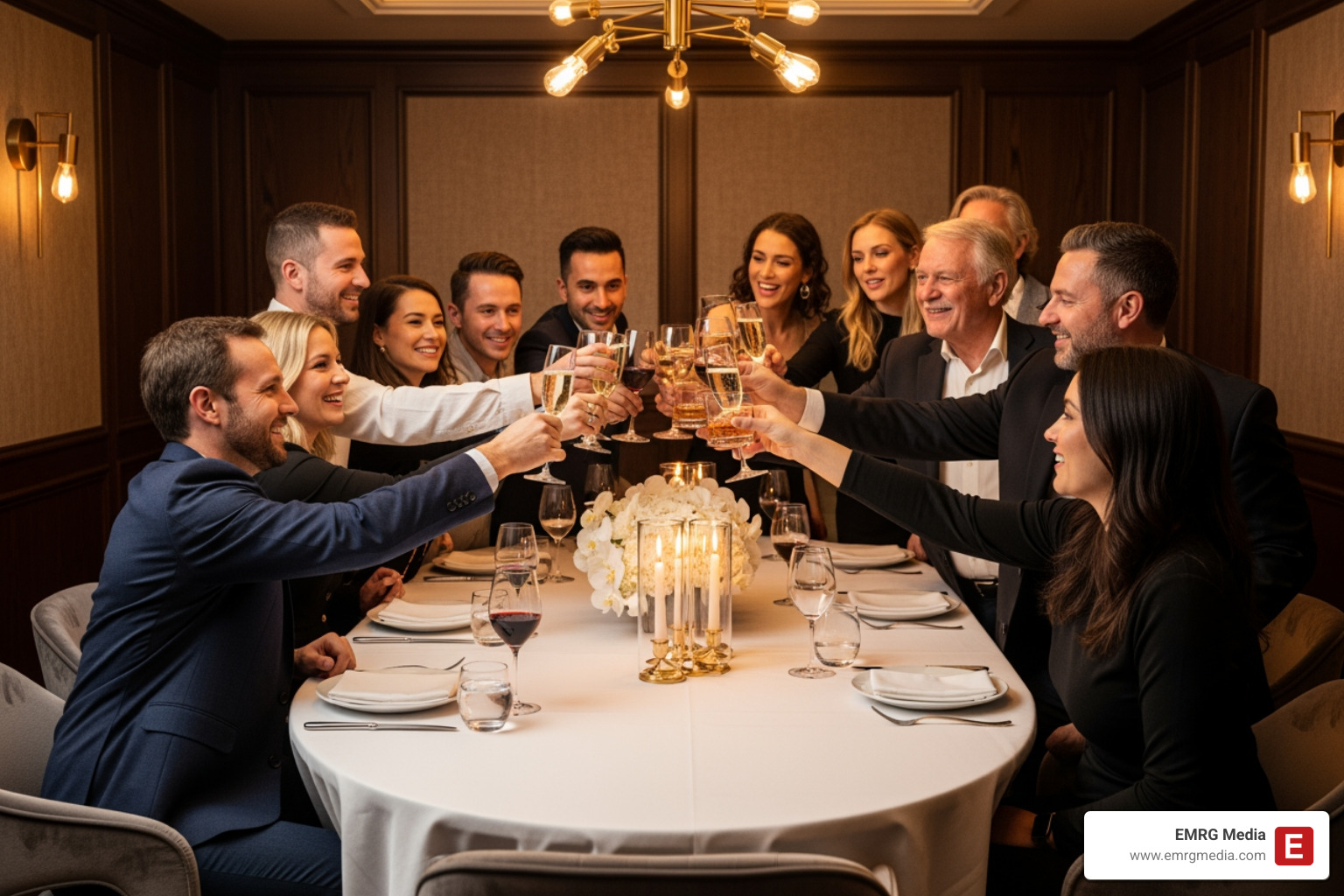 group toasting in a secluded, stylish private dining area - private dinner venues NYC