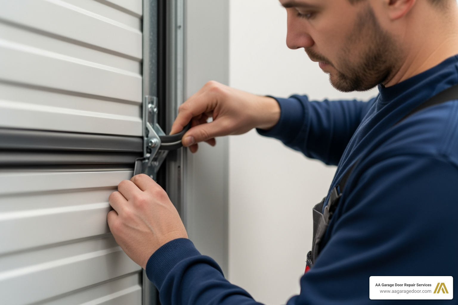 Technician installing an insulated roll-up door, highlighting the sealing components - 10x10 insulated roll up door
