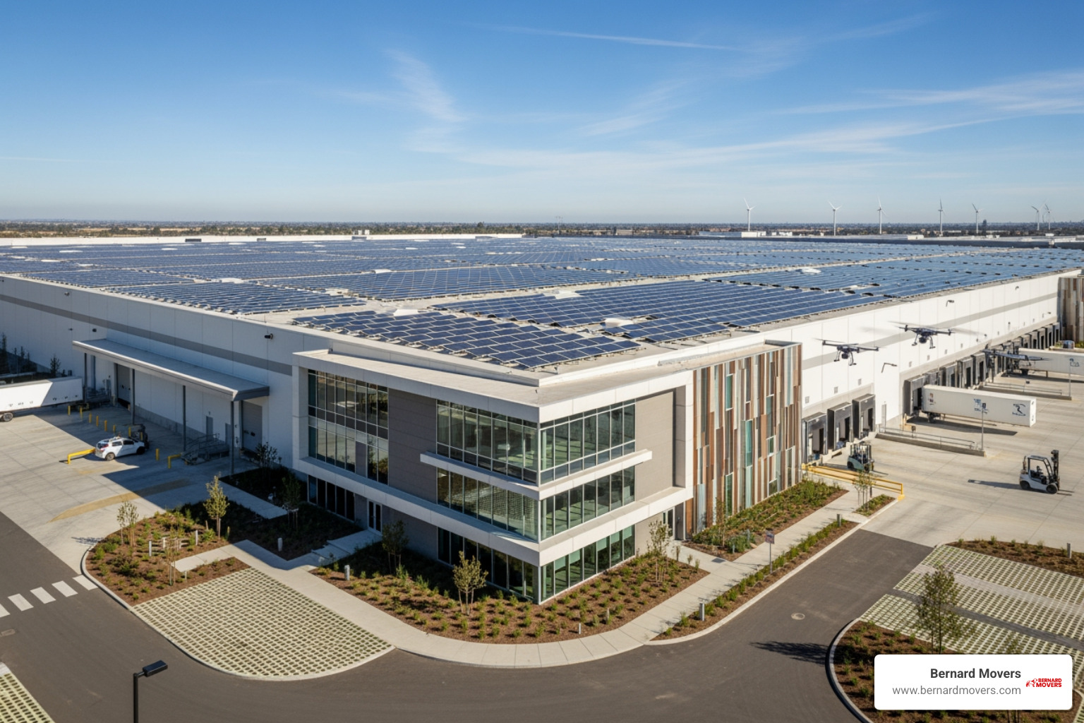 modern, sustainable warehouse with solar panels - commercial logistics solutions
