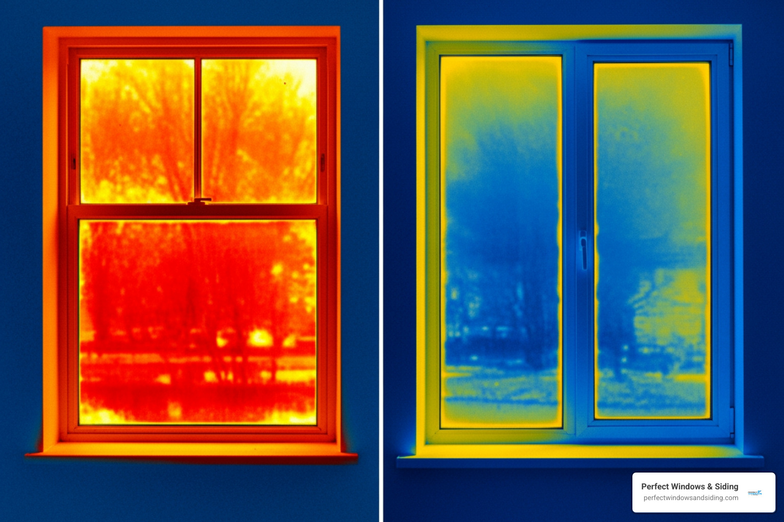 thermal camera showing heat loss from an old window vs a new double-glazed one - double glazing installers
