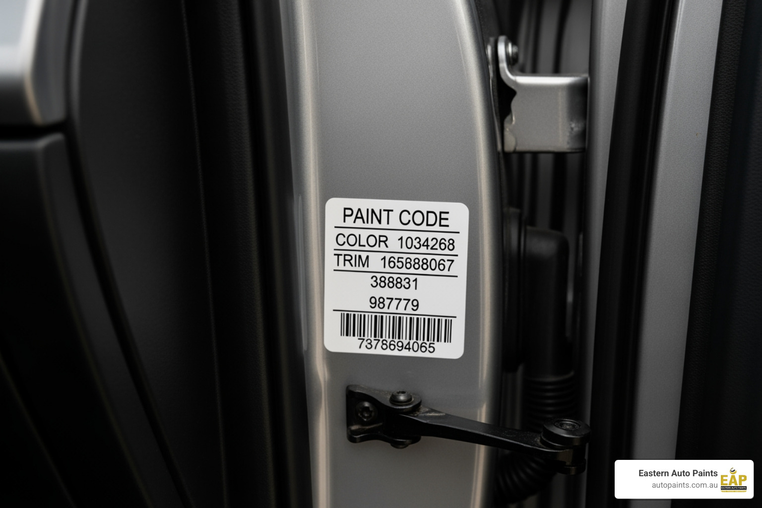 Locating a vehicle paint code sticker on a door jamb to ensure a perfect color match for an automotive touch up.