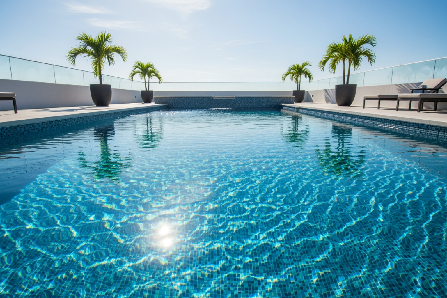 A shimmering glass tile finish in a pool, sparkling in the Houston sun. - luxurious pool designs A shimmering glass tile finish in a pool, sparkling in the Houston sun. - luxurious pool designs