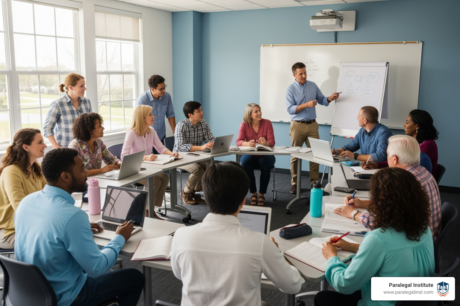 classroom with diverse adult learners - do you need a degree to be a paralegal