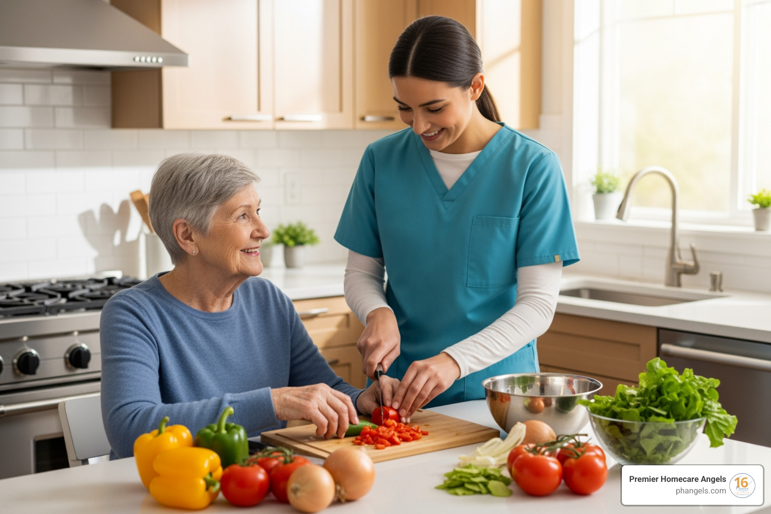 A caregiver helping a senior with meal preparation in their kitchen, showing a warm interaction - affordable live in homecare A caregiver helping a senior with meal preparation in their kitchen, showing a warm interaction - affordable live in homecare