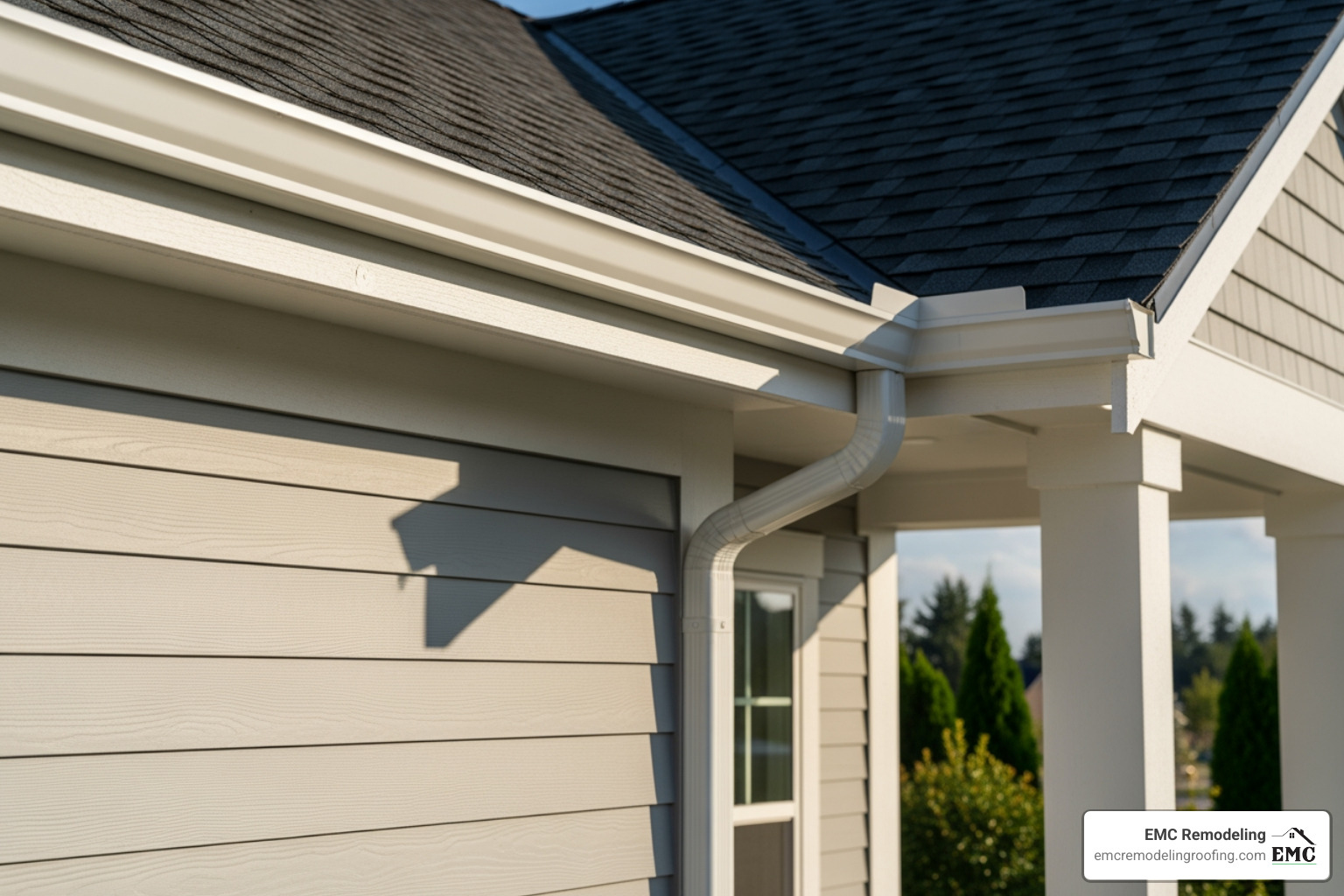 Siding material samples, including vinyl, fiber cement, and wood grain textures - siding and gutters