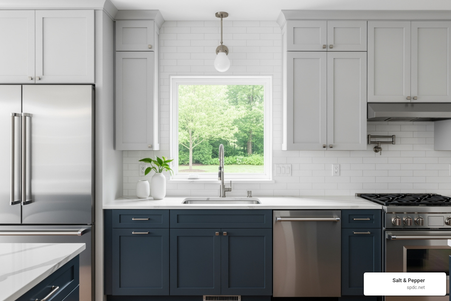 Freshly painted two-tone kitchen cabinets - budget diy kitchen remodel