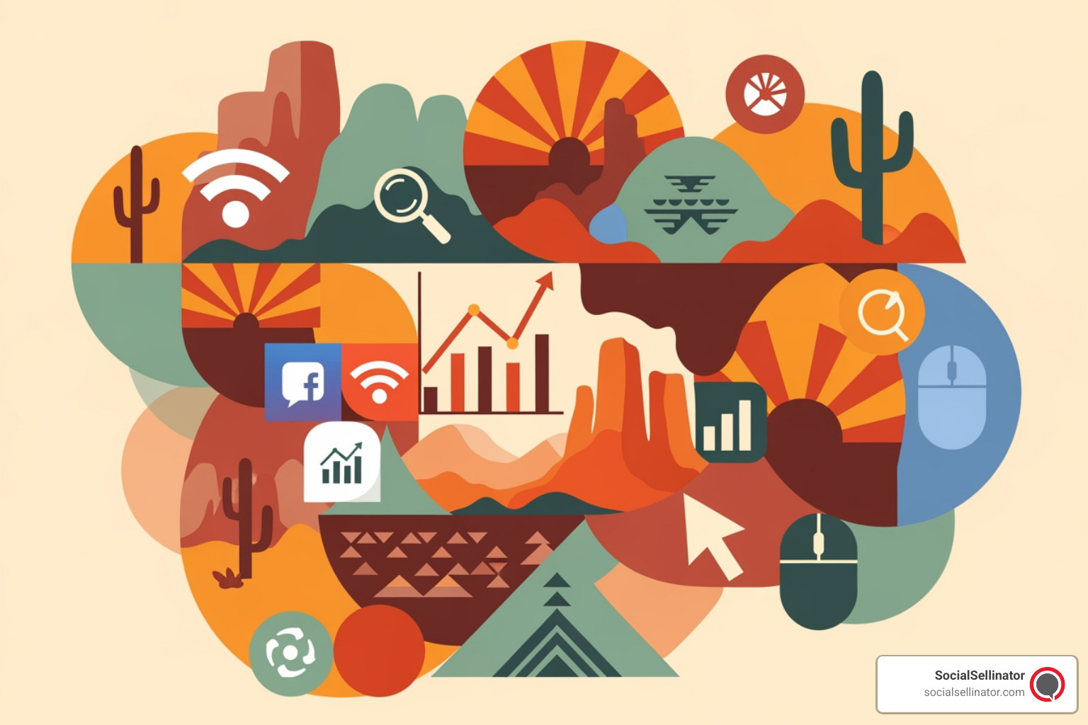 Collage of abstract logos symbolizing Arizonas diverse online marketing agencies. - arizona online marketing agency