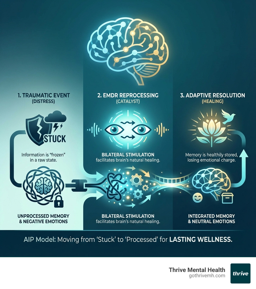 explaining the Adaptive Information Processing (AIP) model - stages of emdr infographic 