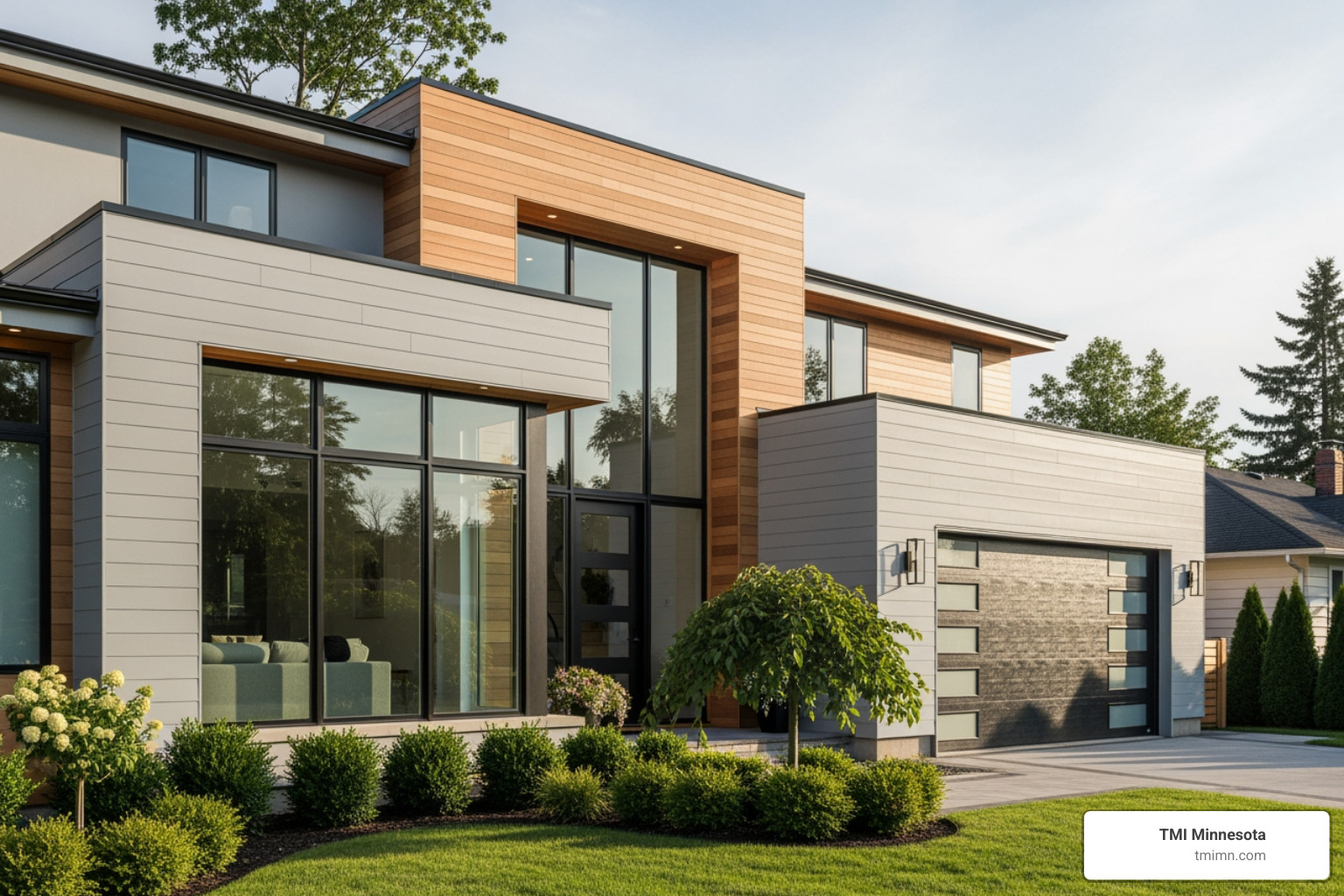 Home with new siding and a modern garage door - best exterior home renovations Home with new siding and a modern garage door - best exterior home renovations