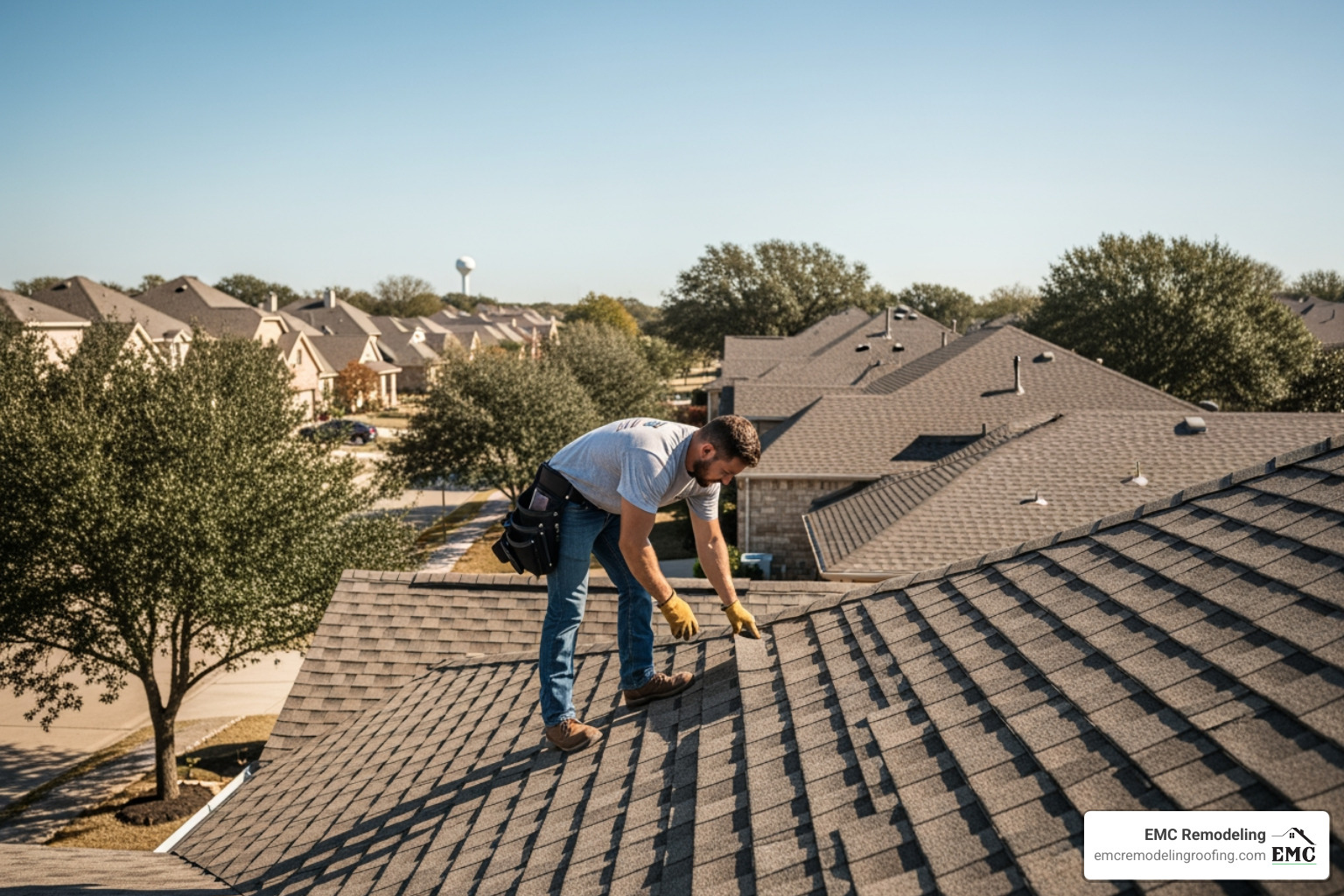 Homeowner reviewing an insurance document with a roofing contractor - roofing services pflugerville