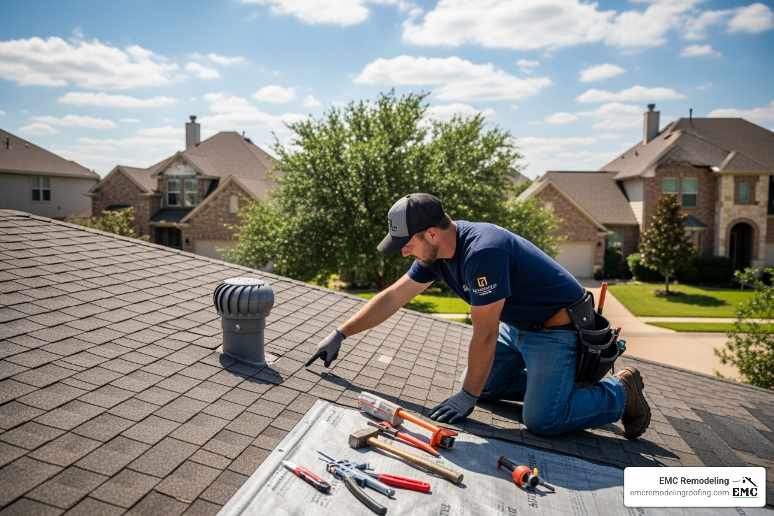 Examples of roof damage like curled shingles and hail impacts - roofing services pflugerville