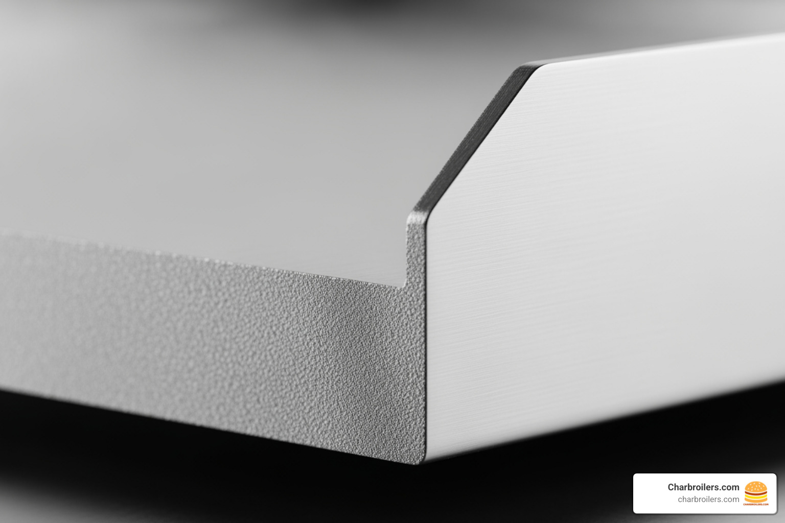 close-up of griddle plate thickness - commercial stainless steel griddle