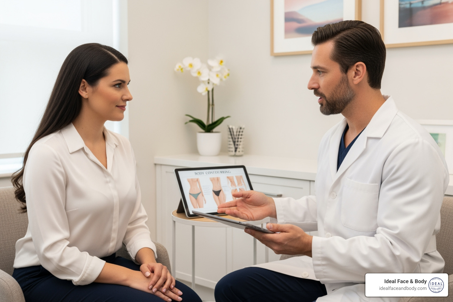 patient consulting with a surgeon - cost of mini tummy tuck and liposuction patient consulting with a surgeon - cost of mini tummy tuck and liposuction