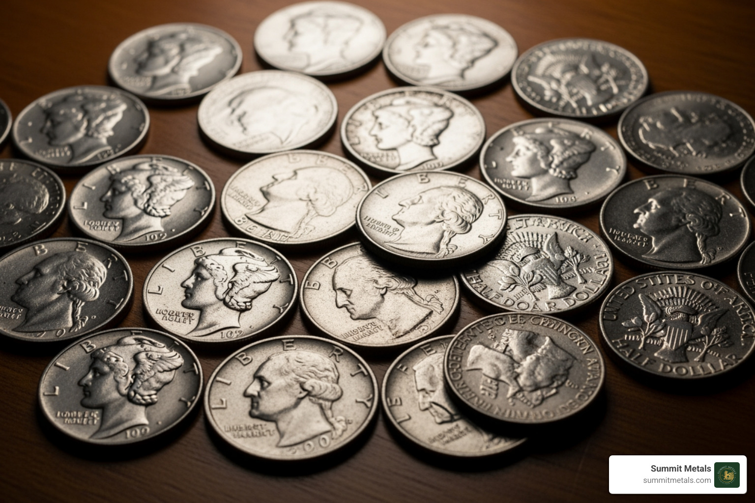 assorted Mercury dimes, Roosevelt dimes, Washington quarters, and Franklin half dollars - 100 face value junk silver